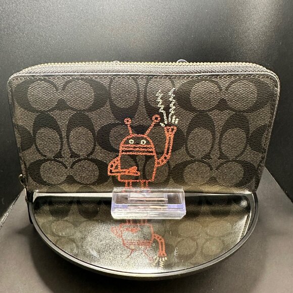Coach x Keith Haring Red Robot Long Wallet Signature Zip Around - GUC